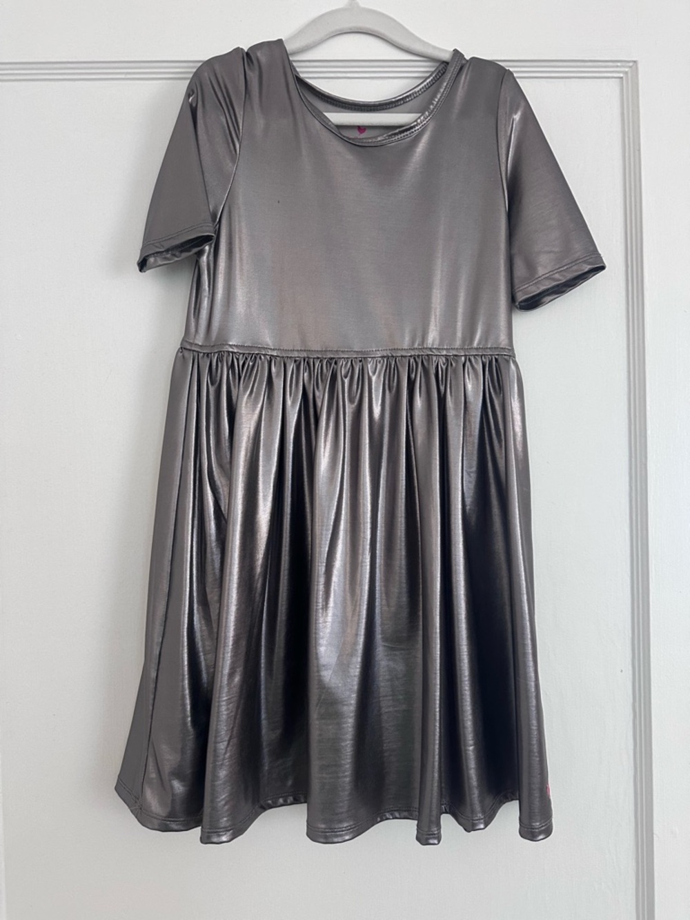 Pink Chicken Metallic Silver Short Sleeve Skater Dress
